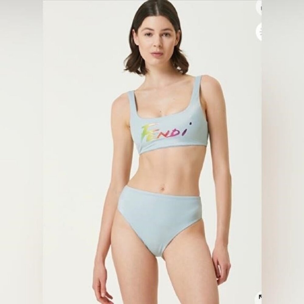 Fendi Brush Logo Reversible Two-Piece Swimsuit Bikini Set –New  Made in Italy